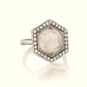 Chloe and Isabel Meridian Hexagon Ring. Size 7. grey/tan mother of pearl